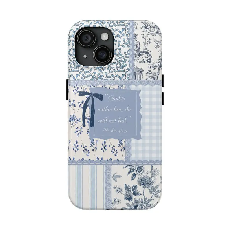 Blue Coquette Christian iPhone Case Aesthetic Floral Cottagcore Flower Case 12 13 14 15 16