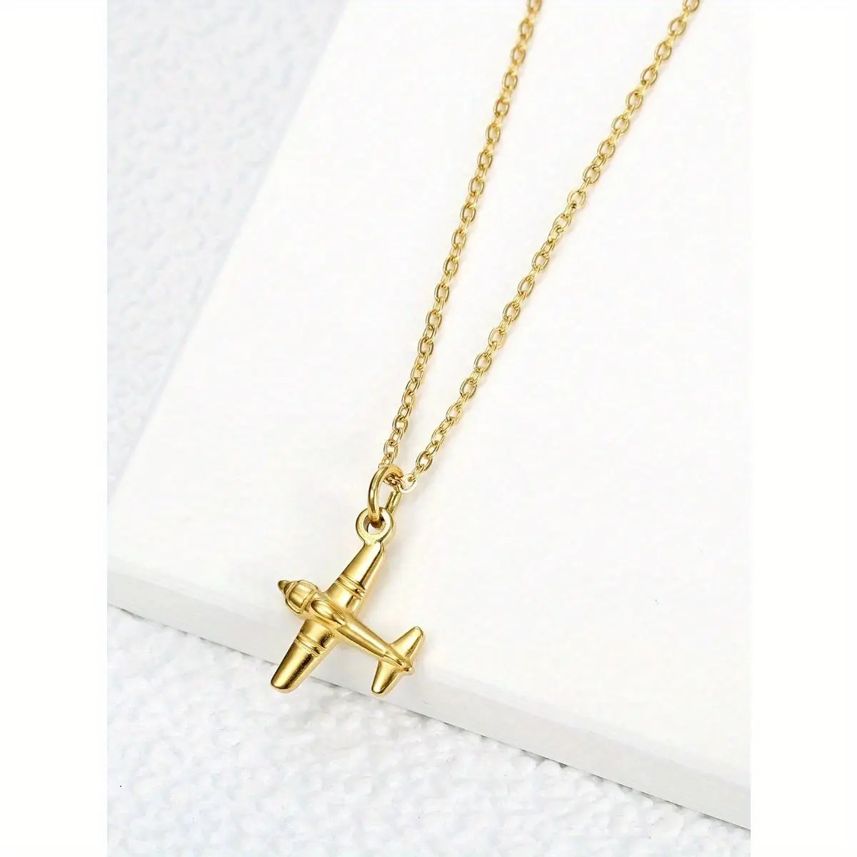 Cuban Link Necklace with Minimalist Airplane Pendant, Stainless Steel Jewelry Gift for Men & Women, Anniversary Gifts, Fashionable Jewelry Accessories, Geometric