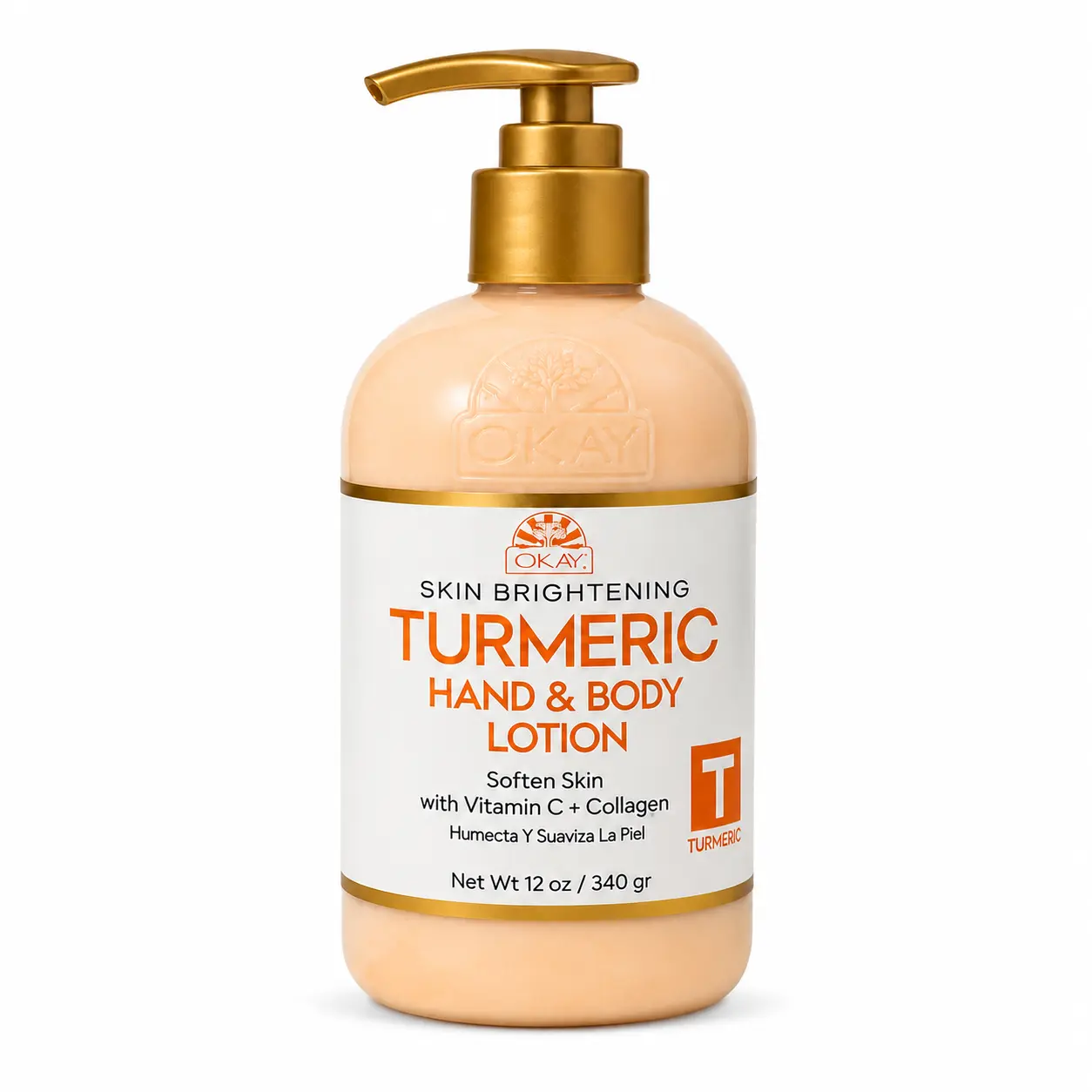 Okay Turmeric Brightening Hand & Body Lotion - Daily Moisturizer for Smooth Skin, Dark Spots & Acne, with Vitamin C & Collagen, 12 oz, Body Care, Sensitive, Restore, Lightweight, Moisturizing, Smoothing