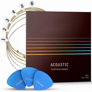(R) Acoustic Guitar Strings Phosphor Bronze Coating I  Brilliant Sound Quality I Includes 3 Picks