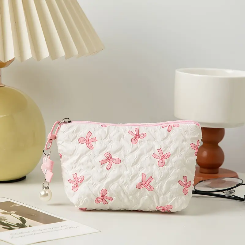 Wind-Ruffled Bow Makeup Bag, Fabric Lipstick Case, High-End Coin Pouch, Menstrual Pad Holder and Key Wallet, Valentine's Day Present, Makeup Storage Bag, Handheld Cosmetic Pouch, Makeup Organizer Pouch, Travel Cosmetic Bags, Cosmetics Bag