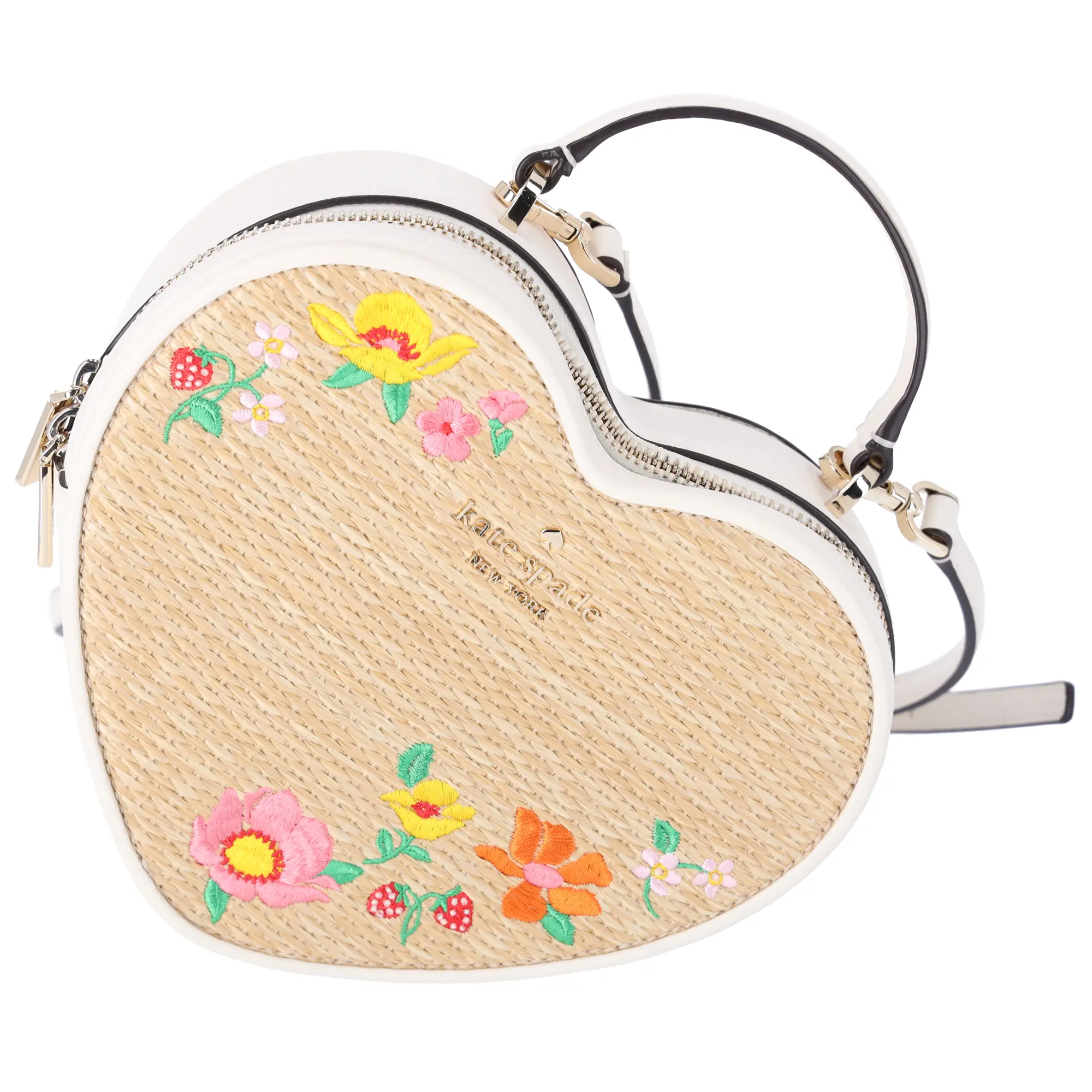 Pre-owned Kate Spade Straw and Leather Crossbody Bags Love Shack Rattan Heart Purse Flowers Embroidered Meringue Multi