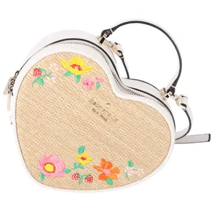 Pre-owned Kate Spade Straw and Leather Crossbody Bags Love Shack Rattan Heart Purse Flowers Embroidered Meringue Multi
