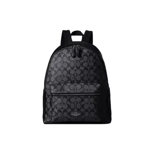 COACH Charlie 30 Large Unisex Canvas and Calfskin Backpack in Black