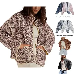 Women's lightweight cut floral quilted down jacket, printed open front cardigan with padded design down jacket(Sheet)