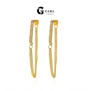 GGIRL 18k Gold-Plated, Sparkling Rectangular Fringe Chain Drop Earrings—Elegant And Distinctive Jewelry For Women. Perfect For Parties And Everyday Wear, These Stylish Earrings Make An Excellent Gift For Holidays, Birthdays, And Anniversaries.