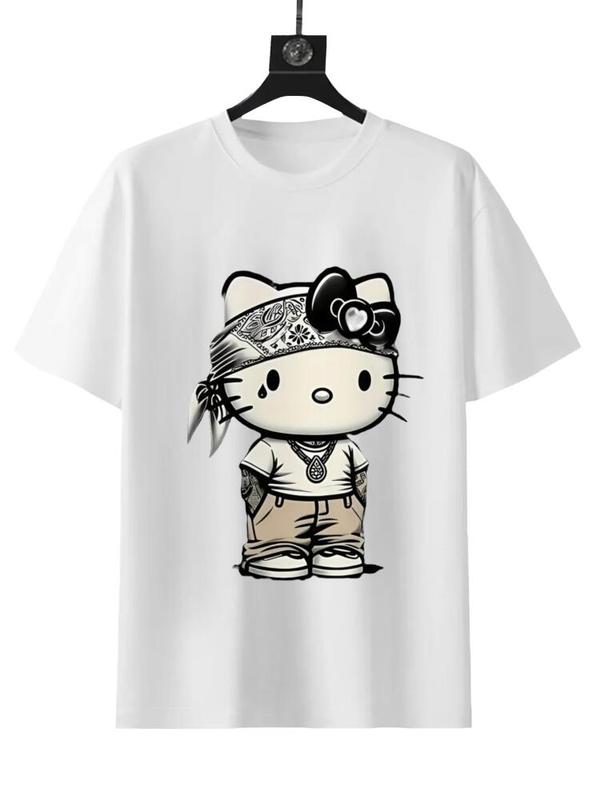 Street Style Hello Kitty Unisex Tee - Black T-Shirt with Graphic Design for Men & Women