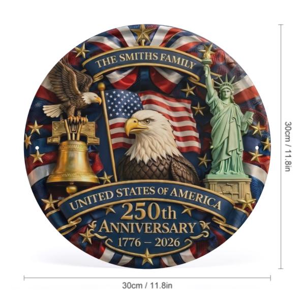 Custom America 250th Anniversary Door Sign, Personalized Family Name Patriotic Door Hanger, USA 1776–2026 Fourth of July Decoration, Independence Day Front Door Decor Design 8*8inch Ornaments
