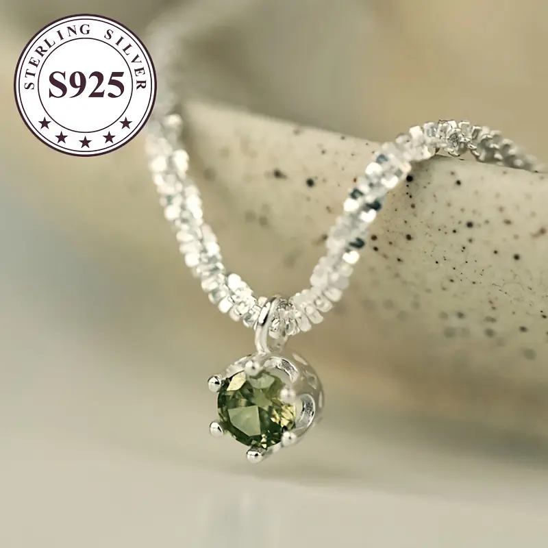 925 Silver Emerald Necklace - Low-Allergy, Luxurious Low-Profile Design, High-Quality Shiny Fashion Accessory for Everyday Wear & Versatile Occasions Jewelry Gift diamond simulants