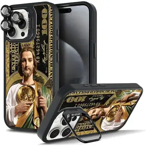 Jesus And Dollar Currency Style Interior Design For iphone 17/AIR 16 15 14 13 12 11 PRO PLUS MAX COOL Fashionable Tough Magnetic Durable Metal lens frame Film Bracket Stand Gift Full Protection Camera Holder Phone Cases Cover 11X-L0524