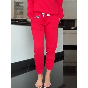 Red Initial Embroidered Sweatpants