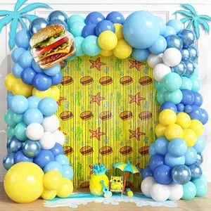 Cartoon Sponge 25th Balloon Garland Kit with Yellow, Blue & White Balloons for Ocean Party Decor