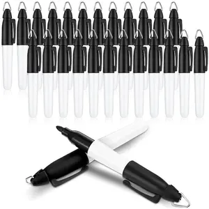 24Pcs Black Medium Point Ink Pens, Mini Permanent Markers with Golf Keychain Clips for Nurses Badge, Office School Nurses Supplies Outdoor Activities