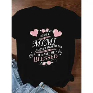 Women's Plus Size 'Being a Mimi' Graphic Tee - Soft Short Sleeve T-Shirt with Inspirational Quote, Pink & Black Design, Casual Comfort Fit, Ladies T Shirts 2ZX