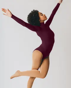 Long Sleeve Mock Neck Leotard - Maroon