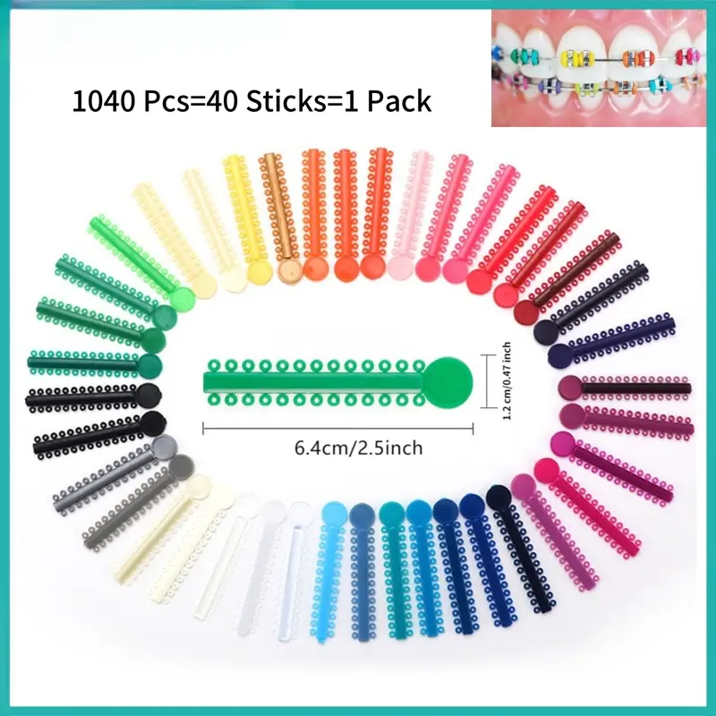 Orthodontic Accessories | 1040-Piece Pack of Medical Grade Polyurethane Ligature Ties in Multi-Color, Elastic with Gentle Force for Dental Braces, Dental Orthodontic Accessory, Colored Braces Rings