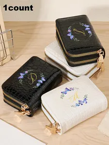 Women's Elegant Butterfly & Letter Pattern Short Wallet, Fashionable Zipper Card Holder, Suitable for Outdoor Travel & School