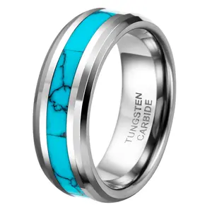 OIDEA Blue Simulated Turquoise Tungsten Couples Ring 6mm - Western Style Wedding Band
