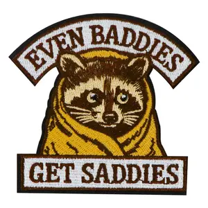 Even Baddies Get Saddies Raccoon Embroidered Patch, Western Embroidery, Back Adhesive Iron-On, Suitable for Clothes Jackets Hats Accessories