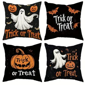 Halloween Theme Pillow Covers Set, Spooky Pattern Sofa Decorations, Single-Sided Print, No Insert Included, Perfect for Home Decoration