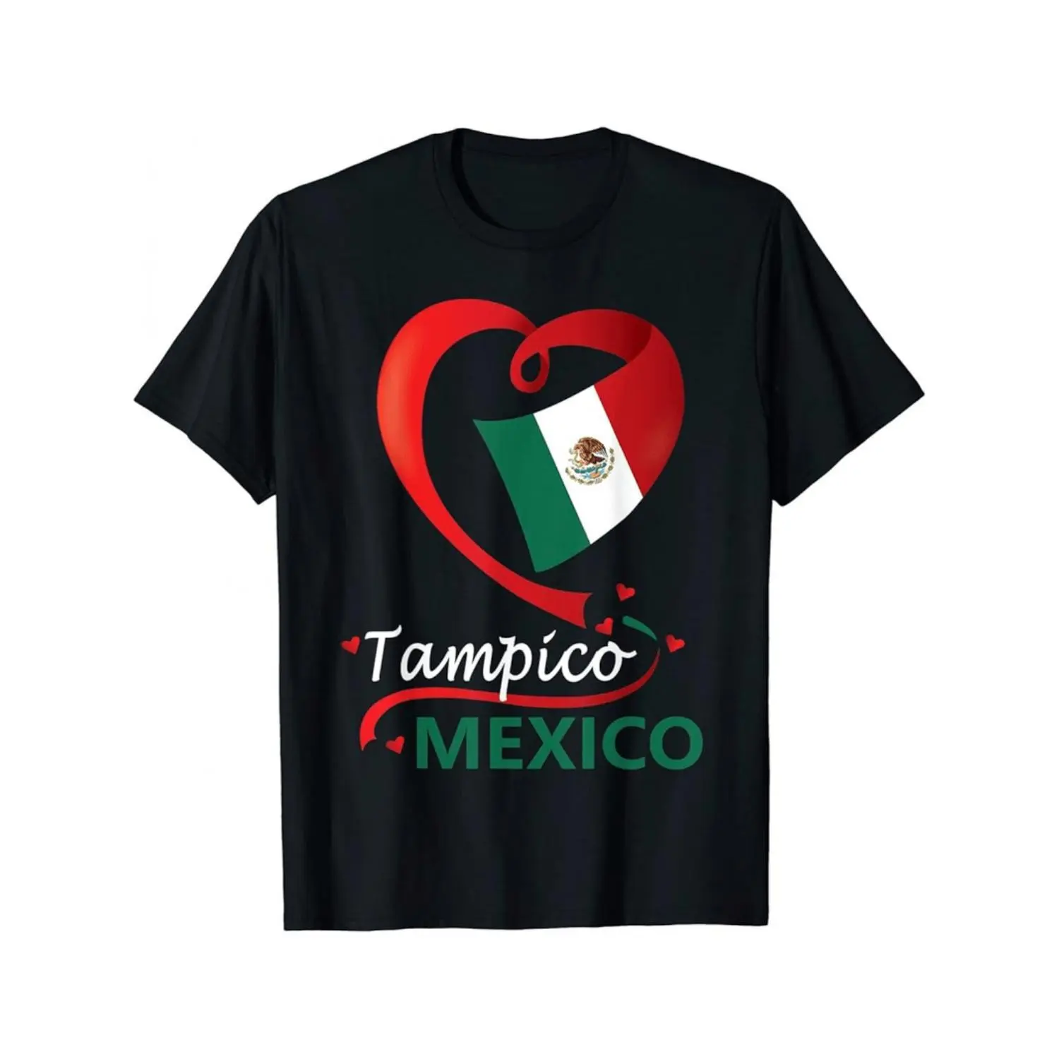 Men's Tampico Tamaulipas Mexico Heart Flag Design Cotton Short-Sleeve Round Neck Casual Streetwear Top