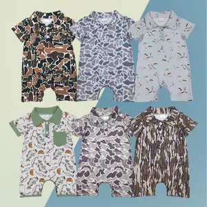 Infant Baby Boys Hunting Camouflage One-piece Body Suit Summer Sibling Short Sleeve Button Polo Shirt Romper