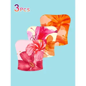 Strapless Hibiscus Print Tube Tops - 3-Pack Slim Fit Summer & Vacation Wear