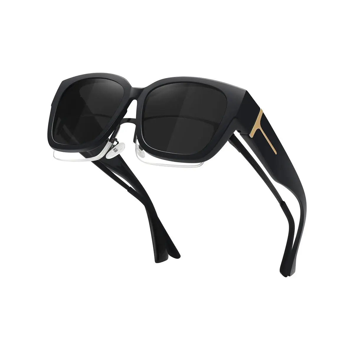 Fit-Over Sunglasses for Women & Men, Oversized Fit Over Design with Black Polarized Lenses, UV400 Fashion Shades for Driving, Black Polarized Sunglasses