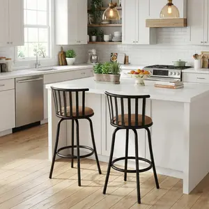 Homy Casa Pistil Adjustable Classic Barstools Set of 2 with Backrest PU Leather Microfiber Suede 360-Degree Swivel Country Style Design Black/Brown Interior