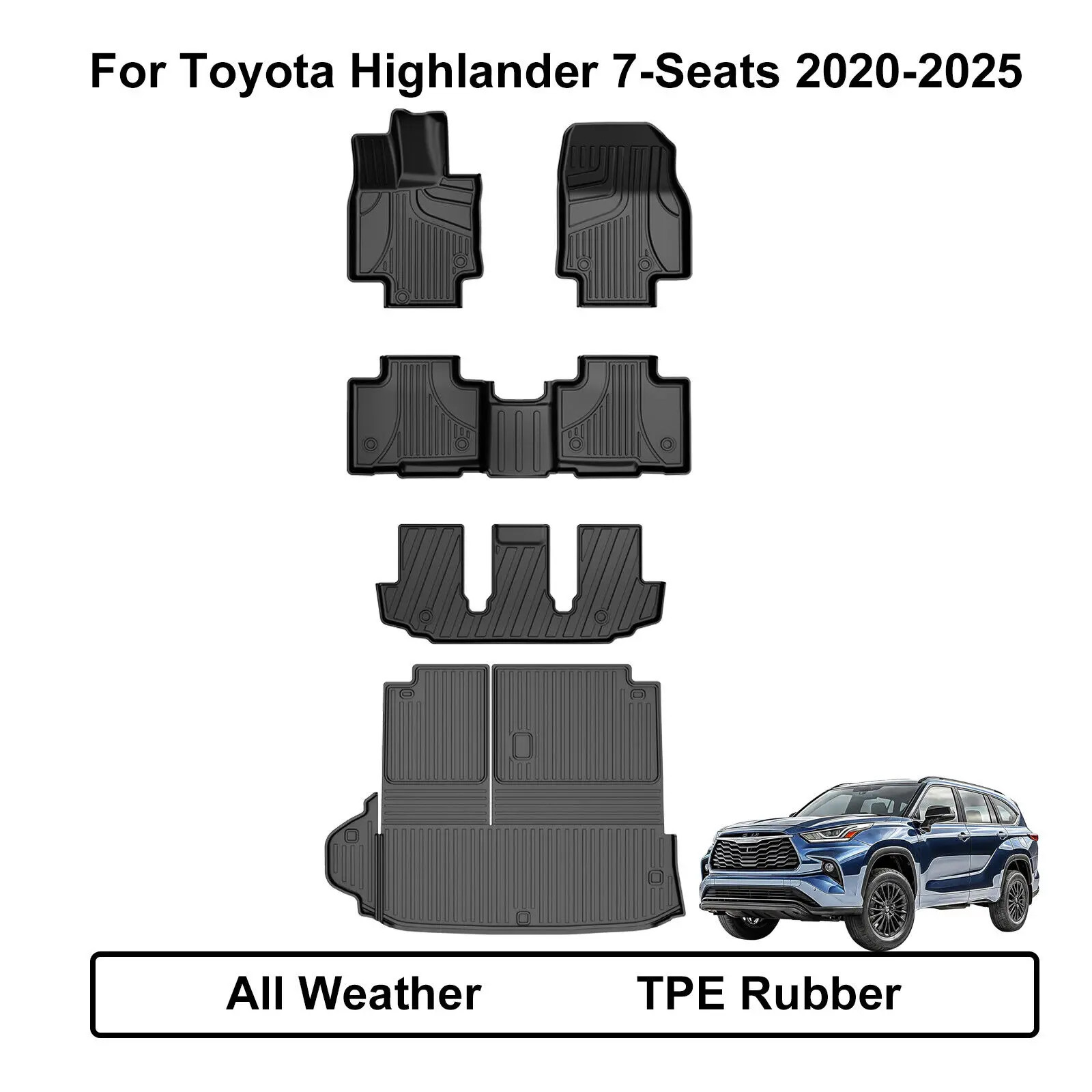 AOMSAZTO Custom-Fit All-Weather Car Mats & 1-Piece Cargo Liner Set Fit for 2020-2025 7-Seat Highlander, Weatherproof Anti-Slip Textured Car Interior Kit, Automotive Accessories, Car Mats Cars