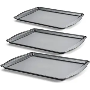 Baking Sheet Set of 3 - Carbon Steel Cookie Sheet for Baking, 17/15/13 Inch, Nonstick Baking Pan with Dual Handles, Stackable, Rust & Warp Resistant,  for Baking, Roasting, and