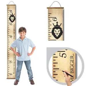 Canvas Wall Hanging Lion Growth Chart – 6 Ft Kids Height Ruler Tracker Wall Sign with Inspirational Quote & Wood Topper, Kids Room Nursery Decor, Ready to Hang