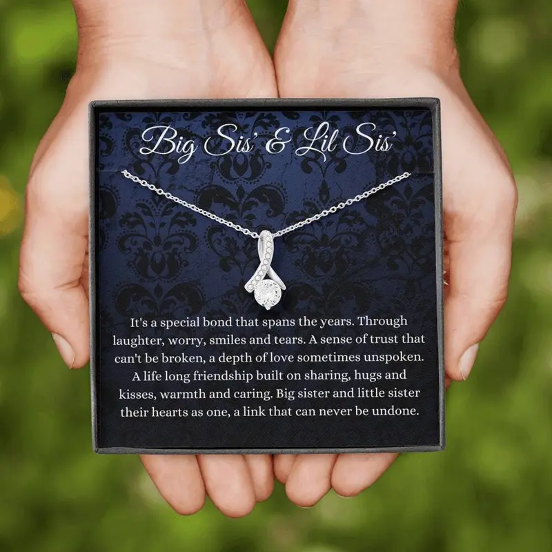 Petit Ribbon Necklace - Big Sister & Little Sister Gift, Matching Sister Necklaces, Meaningful Message Card Inside, Perfect for Sisters