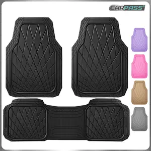 CAR PASS Heavy Duty Rubber Car Floor Mats, Waterproof Universal Trim-to-Fit Car Mats All Weather Floor Mats for SUV Truck Sedan, Premium Auto Floor Mats Full Set 3 Piece Anti-Slip