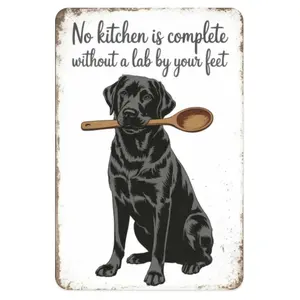 Black Lab Tin Sign, Vintage Dog Metal Sign Print Aesthetic Room Decoration for Home Bedroom Kitchen Bar Coffee Bathroom Indoor Outdoor Wall Decor, 8 X 12 in