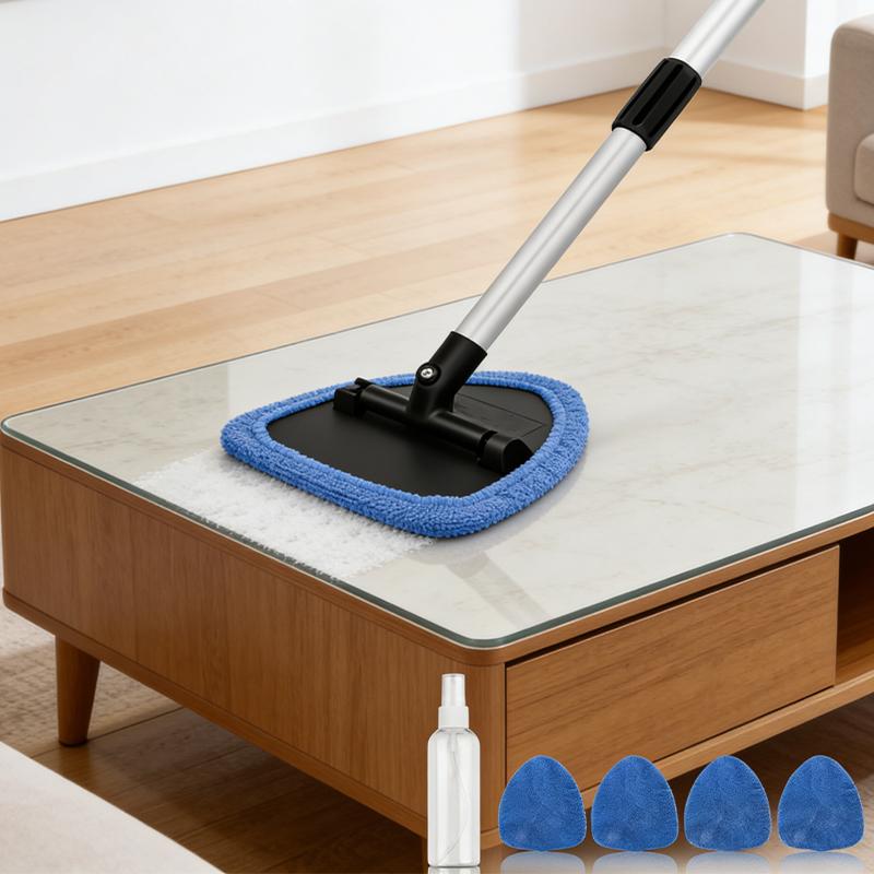 Windshield Cleaning Tool for Car Interior Glass, Car Window Cleaner Tool with Extendable Handle & 180° Swivel Head, Streak-Free Auto Glass Cleaner Kit with Reusable Microfiber Pads & Spray Bottle, Car Accessories for SUV Truck