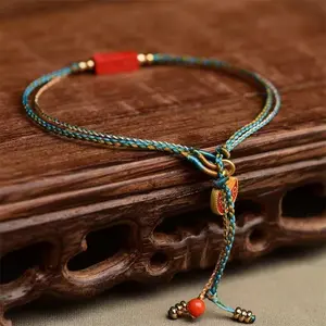 1pcs Red String Bracelet – Double Layered Chinese Style with Wax Seal Charm – Adjustable Good Luck Bracelet for Women