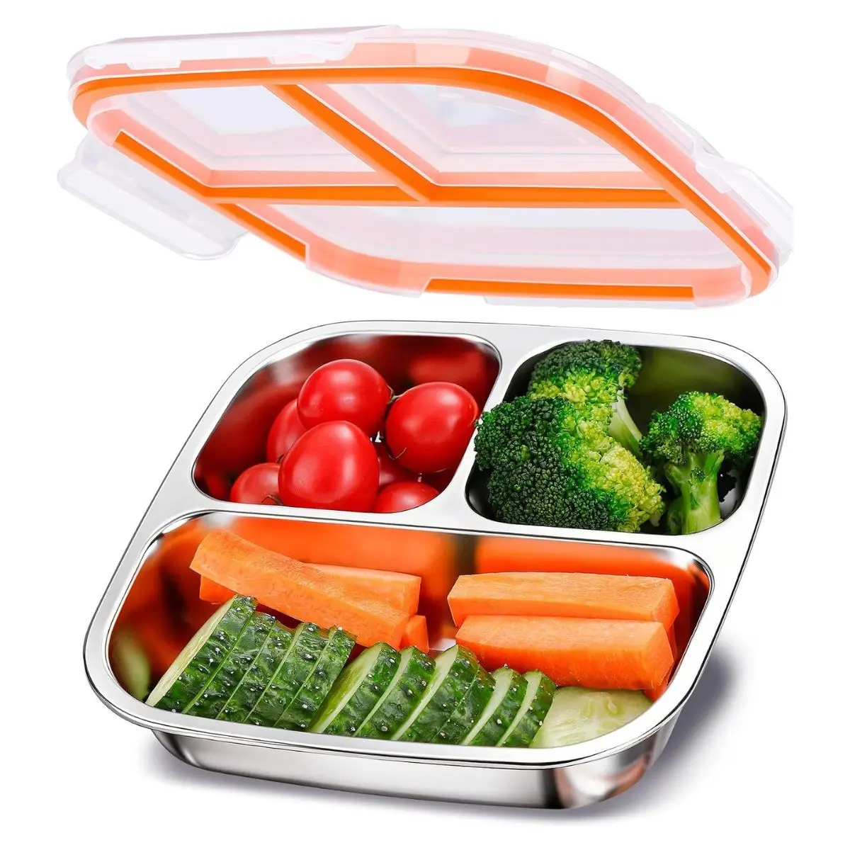20oz Stainless Steel Bento Lunch Box – 3 Compartment Leak-Resistant Food Container for Kids & Adults
