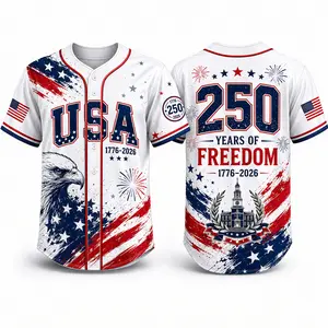 USA 250 Years of Freedom Baseball Jersey 1776-2026 Patriotic Eagle Independence Day Shirt for Men Women July 4th Celebration Tee Unisex Graphic Jersey