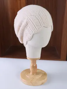 Women's Pure Wool Knit Beanie Hat, Elegant Hollow Out Design, Fitted Plain Pattern, Warm Fall & Winter Fashion Accessory