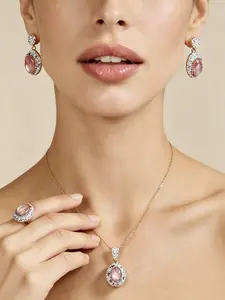 3 Piece Set Opal Natural Crystal Jewelry for Women, Elegant Alloy Chain, Metal Plated Gold Setting, Charming Gift Idea