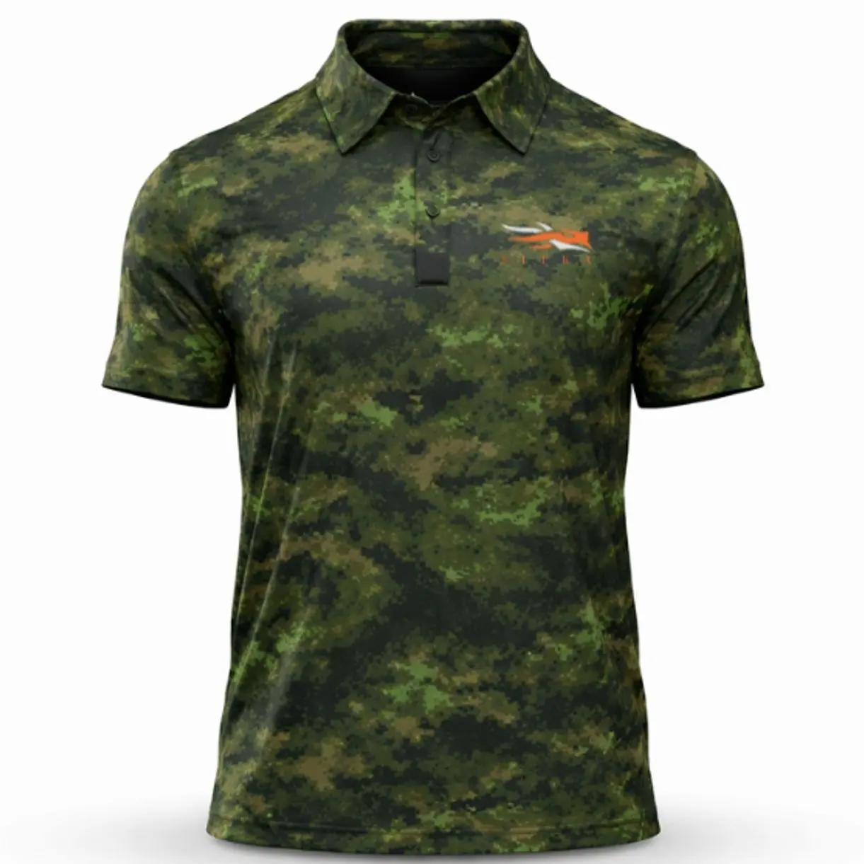 Digital Forest SITKA Multi-Scale Camouflage Polo Shirt, Army Camo Polo Shirt, Hunting Polo Shirt, Tactical Outdoor Polo, Military Style Polo Shirt, Men’s Short Sleeve Camo Polo, Forest Camouflage Shirt, Performance Polo for Hunting Fishing