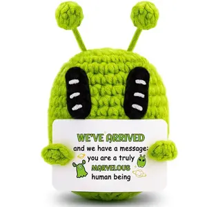 Funny Positive Crochet Alien Gifts for Men Him Son Handmade Emotional Alien Plush Support Appreciation Thank You Gifts for Coworkers Brother Friends Sci-Fi Birthday Christmas