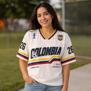 Personalized Colombia-Inspired Soccer Jersey, Retro Unisex Mesh Fan Shirt with Custom Number