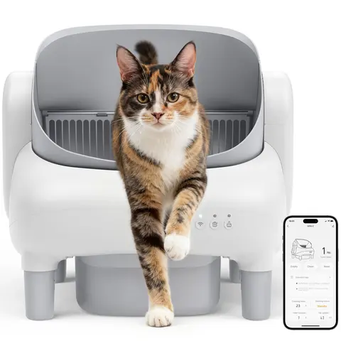 FUMOI Open-Top Automatic Smart Self-Cleaning Litter Box for Multi-Cat Households - Dual Safety Tech, Instant Pause, Leakproof Edges, Odor-Lock, Quieter Operation, 2.4G WIFI, APP Control, 10.5L Sealed Waste Bin, Low Maintenance, Washable Liner