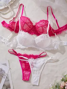 Women's Floral Lace Bra & Thong Sexy Feminine Elegant Aesthetic Lingerie Underwear Set, Adjustable Strap Bra & Panty Set, Lingerie Set for Women