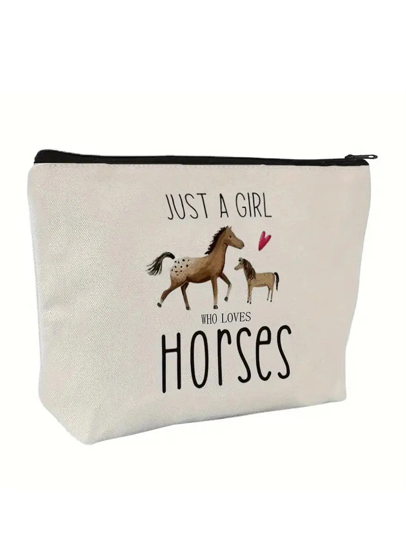 Horse & Letter Pattern Makeup Bag, Cosmetics Bag, Casual Zipper Makeup Organizer Pouch, Versatile Cosmetic Storage Bag, Cosmetic Bags for Women & Girls for Travel & Daily Use