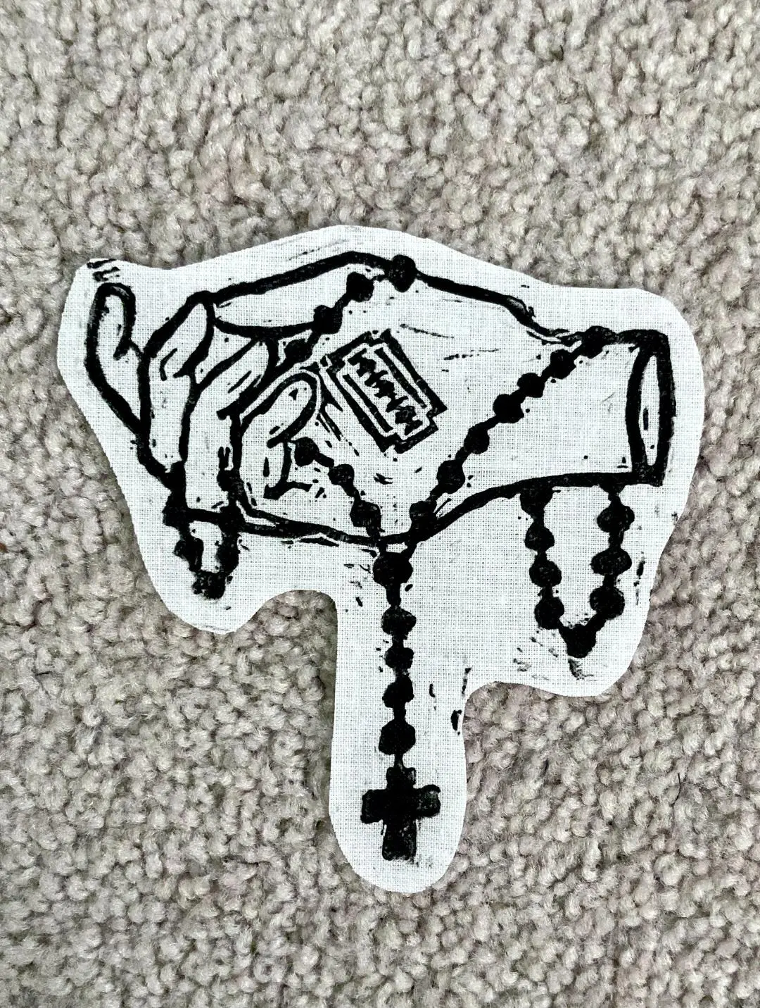 MCR-inspired “from the razor to the rosary” sew-on fabric patch handmade