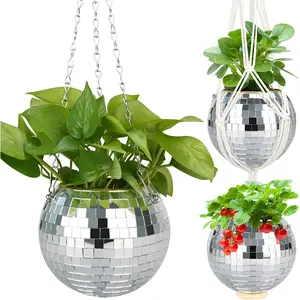4"/6"/8"/9"/10" Disco Ball Planter, Disco Ball Plant Hanger with Hanging Rope, Hanging Chain, Hook, Circle and Extra Mirror Pieces