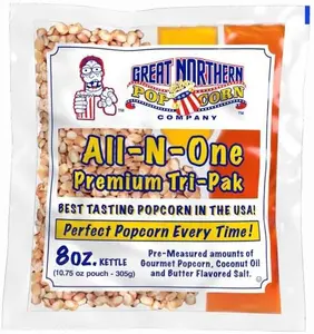 All-in-One Premium Tri-Pack Popcorn - 10.75-Ounce Movie Theater Popcorn for Commercial 8-Ounce Kettle Poppers - 12/Case